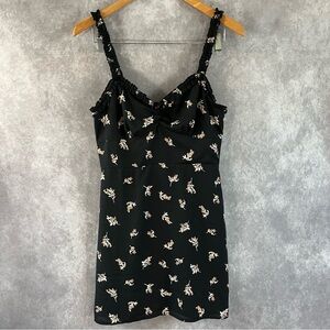 Emory Park Mini Dress Small Black Floral Sleeveless Strap Bodycon Zip Back Lined